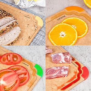 Elihome Premium Series Color Code Wood Fiber Dishwasher Safe Cutting board for Kitchen, Food Icon, Juice Grooves, Non-Porous, Non-slip Feet,Made in USA, X-Large 19 x 14 x 1/4