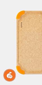 Elihome Premium Series Color Code Wood Fiber Dishwasher Safe Cutting board for Kitchen, Food Icon, Juice Grooves, Non-Porous, Non-slip Feet,Made in USA, X-Large 19 x 14 x 1/4