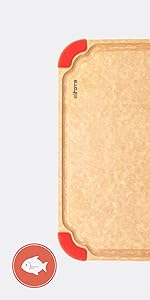 Elihome Premium Series Color Code Wood Fiber Dishwasher Safe Cutting board for Kitchen, Food Icon, Juice Grooves, Non-Porous, Non-slip Feet,Made in USA, X-Large 19 x 14 x 1/4