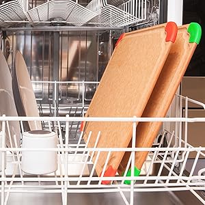 Elihome Premium Series Color Code Wood Fiber Dishwasher Safe Cutting board for Kitchen, Food Icon, Juice Grooves, Non-Porous, Non-slip Feet,Made in USA, X-Large 19 x 14 x 1/4
