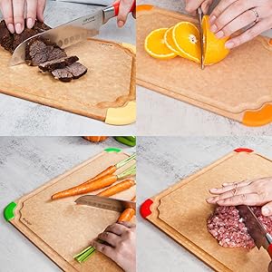Elihome Premium Series Color Code Wood Fiber Dishwasher Safe Cutting board for Kitchen, Food Icon, Juice Grooves, Non-Porous, Non-slip Feet,Made in USA, X-Large 19 x 14 x 1/4