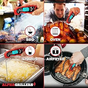 Alpha Grillers Instant Read Meat Thermometer for Cooking Grill and BBQ Griddle with Professional Digital Thermometer for Cooking
