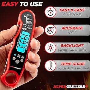 Alpha Grillers Instant Read Meat Thermometer for Cooking Grill and BBQ Griddle with Professional Digital Thermometer for Cooking