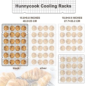 15.8”×9.8” Cooling Rack, 3P Stainless Steel Baking Rack, Oven Safe Cooling Racks for Cooking and Baking, Black Roasting Rack & Wire Rack & Cookie Cooling Rack for Roasting, Grilling, Drying