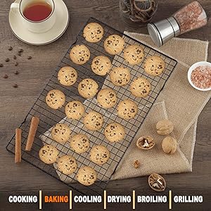 15.8”×9.8” Cooling Rack, 3P Stainless Steel Baking Rack, Oven Safe Cooling Racks for Cooking and Baking, Black Roasting Rack & Wire Rack & Cookie Cooling Rack for Roasting, Grilling, Drying