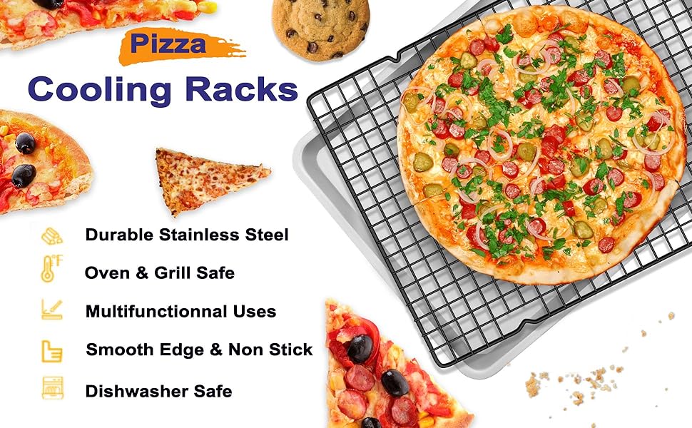 15.8”×9.8” Cooling Rack, 3P Stainless Steel Baking Rack, Oven Safe Cooling Racks for Cooking and Baking, Black Roasting Rack & Wire Rack & Cookie Cooling Rack for Roasting, Grilling, Drying