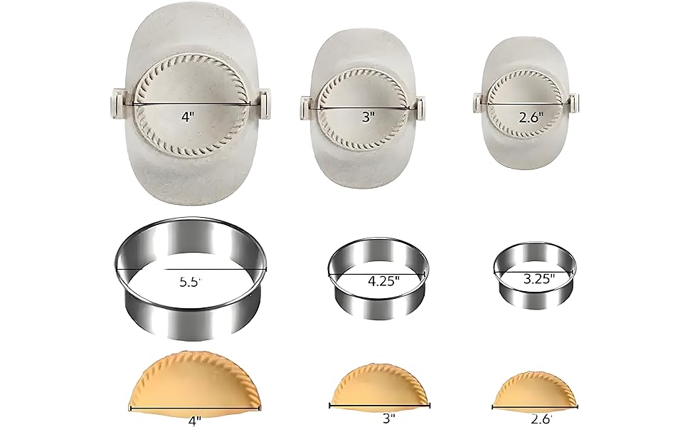 Dumpling Maker Set with Dough Cutter and Empanada Press Mold - Effortlessly Make Perfect Dumplings, Calzones, Pierogi, Chinese Turnovers (3