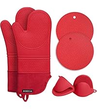 Rorecay Oven Mitts and Pot Holders Sets 6pcs, Extra Long Kitchen Silicone Oven Gloves High Heat Resistant 500 Degrees Non-Slip Potholders Hot Pads for Baking Cooking, Milkshake