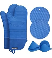 Rorecay Oven Mitts and Pot Holders Sets 6pcs, Extra Long Kitchen Silicone Oven Gloves High Heat Resistant 500 Degrees Non-Slip Potholders Hot Pads for Baking Cooking, Milkshake