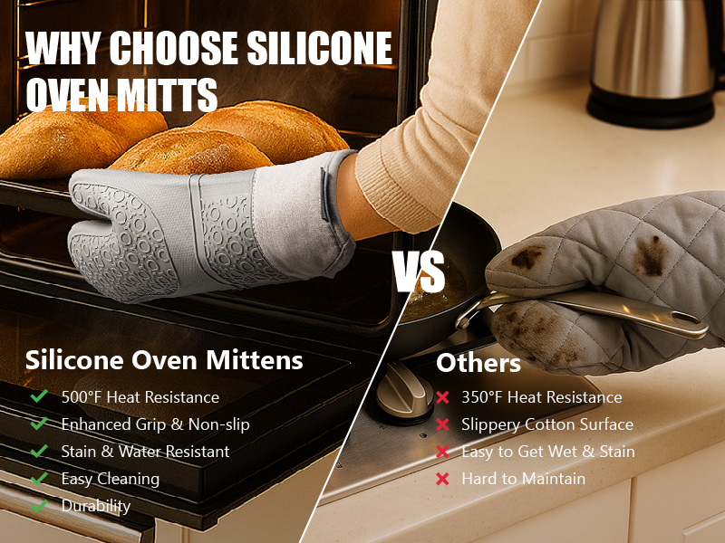 Rorecay Oven Mitts and Pot Holders Sets 6pcs, Extra Long Kitchen Silicone Oven Gloves High Heat Resistant 500 Degrees Non-Slip Potholders Hot Pads for Baking Cooking, Milkshake