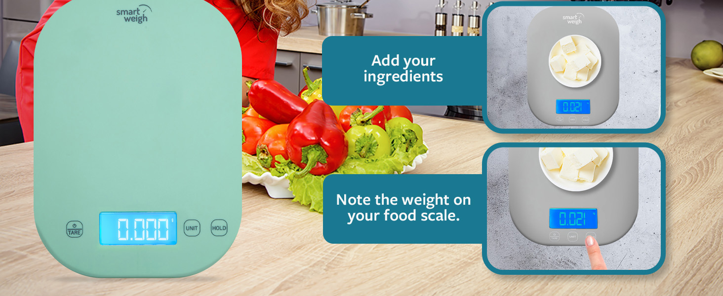 Smart Weigh Mint Green Digital Kitchen Scale for Cooking, Weight Loss, Calorie Tracking, Baking, Food Portion Control, and Meal Prep - Accurate Measurements in Grams and Ounces