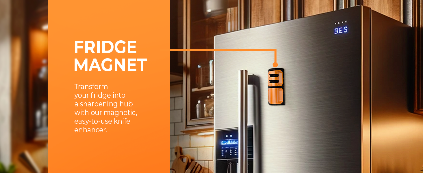 Orange Ninja Mini Knife Sharpener - Coarse & Fine Blade Sharpener, Sharpening System- Knife Sharpeners for Kitchen Knives, Pocket Kitchen Knives Sharpeners with Bottle Opener & Fridge Attachment