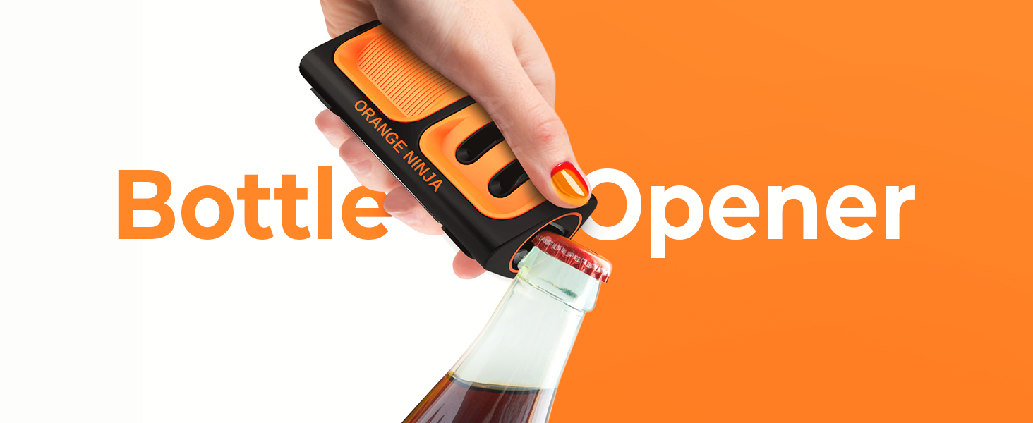 Orange Ninja Mini Knife Sharpener - Coarse & Fine Blade Sharpener, Sharpening System- Knife Sharpeners for Kitchen Knives, Pocket Kitchen Knives Sharpeners with Bottle Opener & Fridge Attachment