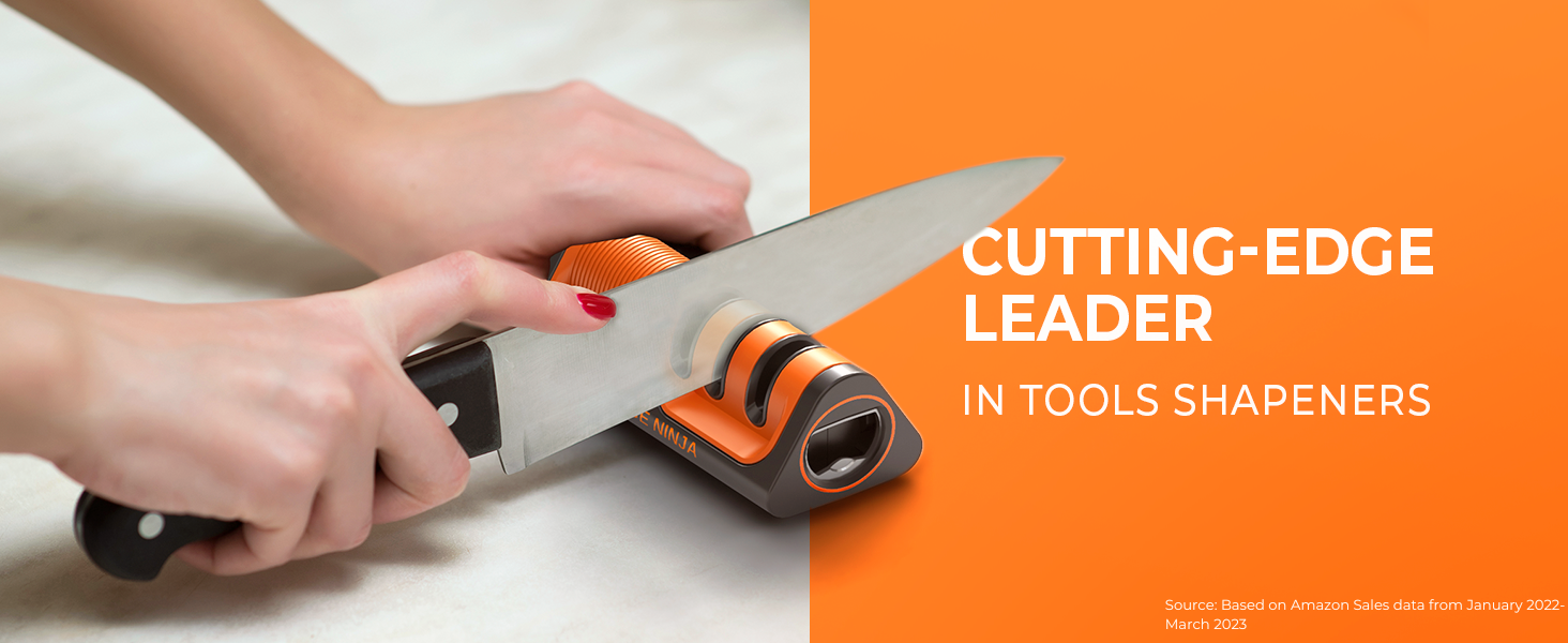 Orange Ninja Mini Knife Sharpener - Coarse & Fine Blade Sharpener, Sharpening System- Knife Sharpeners for Kitchen Knives, Pocket Kitchen Knives Sharpeners with Bottle Opener & Fridge Attachment