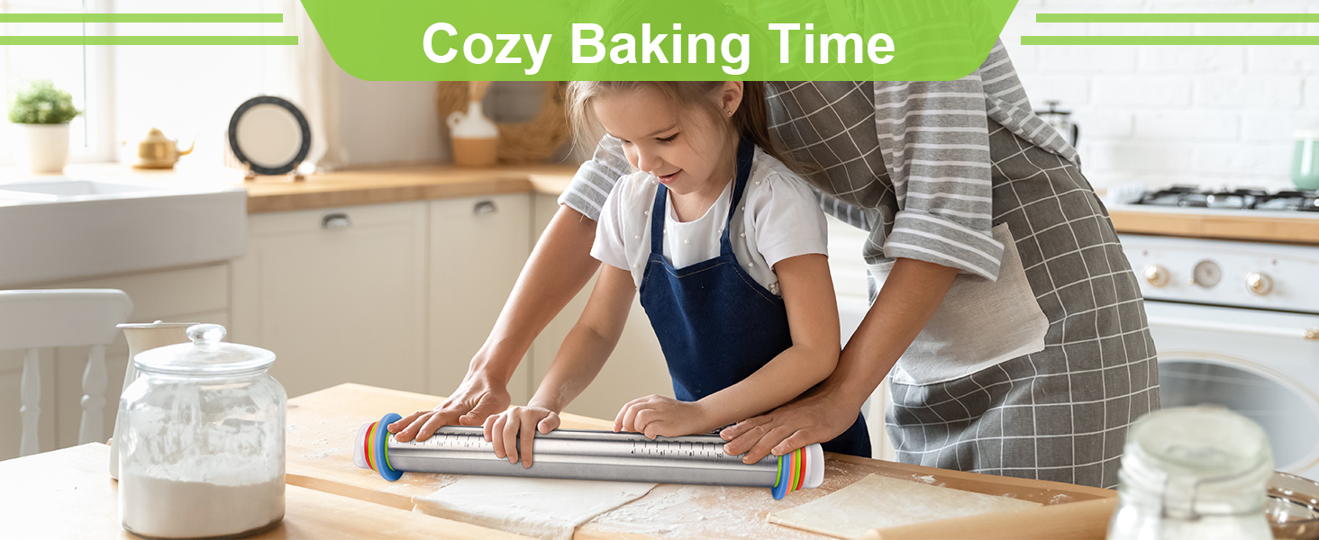 Adjustable Rolling Pin with Thickness Rings for Baking, Stainless Steel Designs Dough Roller Pins for Cookie Decorating Baking Supplies Fondant Cake Baker