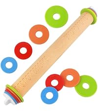 Adjustable Rolling Pin with Thickness Rings for Baking, Stainless Steel Designs Dough Roller Pins for Cookie Decorating Baking Supplies Fondant Cake Baker