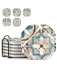 UMIRRO Silicone Cup Coasters for Drinks with Tailored Holder, Coffee Table Centerpiece, Modern Home Bar or Aesthetic Kitchen Essentials, House Decor Gifts, Set of 6, Mint and Lavender