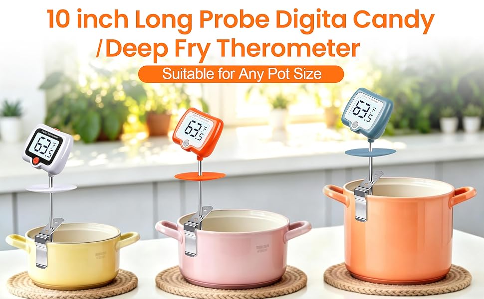 10 Inch Long Digital Candy Thermometer with Pot Clip,Deep Fry Thermometer,Rotating Display, Best Instant Read Food Meat Thermometer for Candy Making or Deep Frying