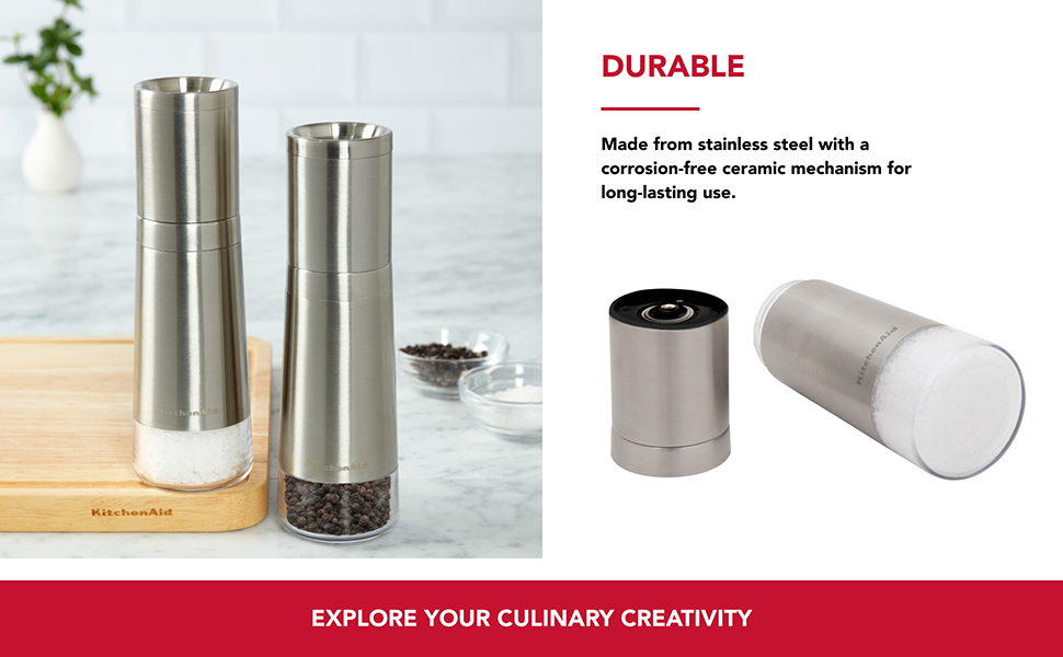 KitchenAid Stainless Steel Filled Pepper Grinder, 8 Inch