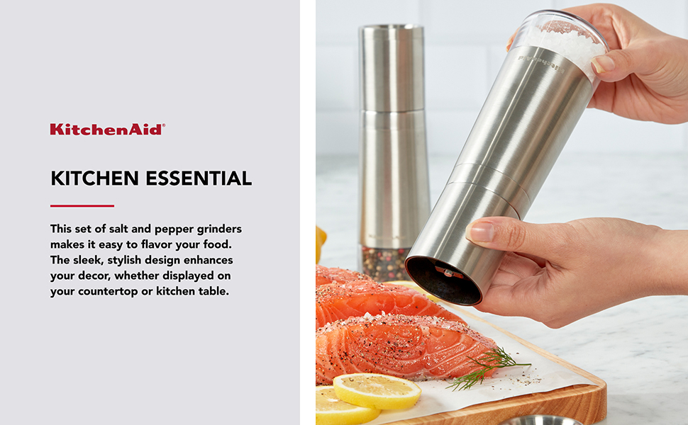 KitchenAid Stainless Steel Filled Pepper Grinder, 8 Inch