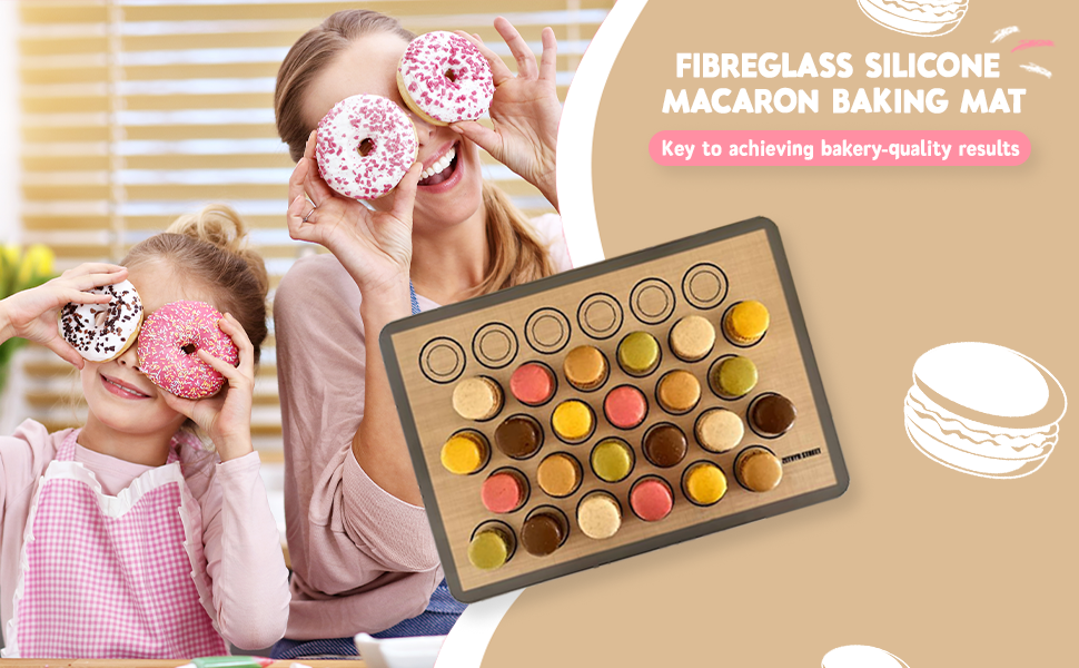 Macaron Silicone Baking Mats - Non-Stick Macaron Mat for Easy Baking | Heat Resistant & Dishwasher Safe Macaron Baking Mat | Reusable & Eco-Friendly, 1/2 Sheet Size - Pack of 4 - for Cookies & More