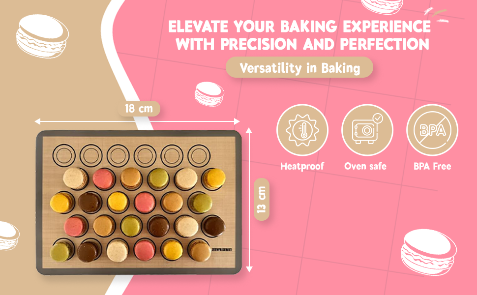 Macaron Silicone Baking Mats - Non-Stick Macaron Mat for Easy Baking | Heat Resistant & Dishwasher Safe Macaron Baking Mat | Reusable & Eco-Friendly, 1/2 Sheet Size - Pack of 4 - for Cookies & More