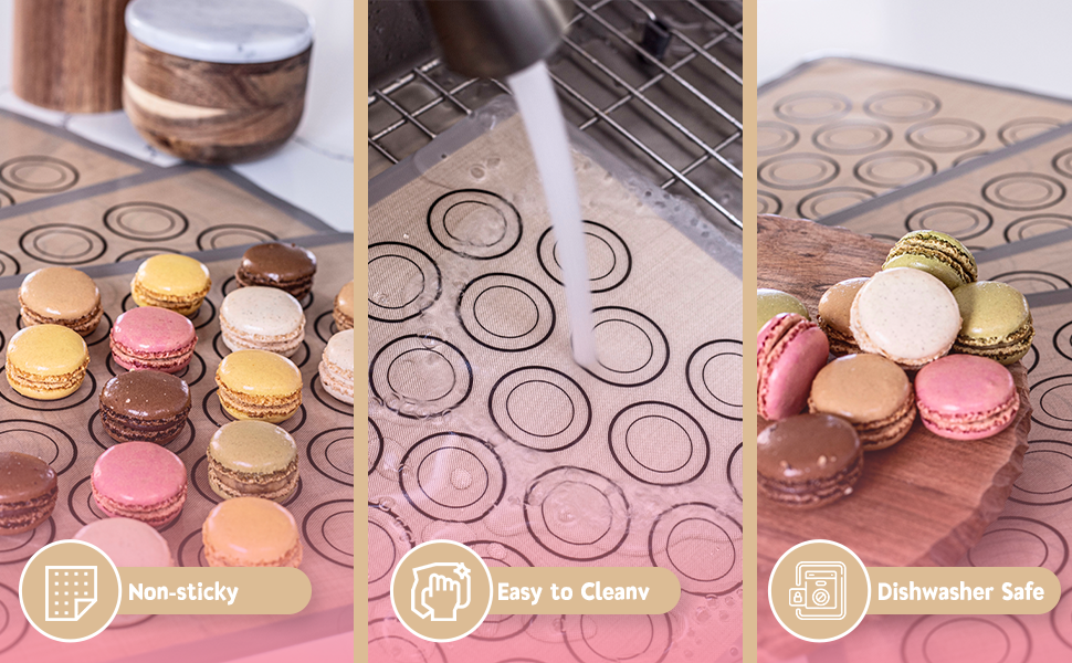 Macaron Silicone Baking Mats - Non-Stick Macaron Mat for Easy Baking | Heat Resistant & Dishwasher Safe Macaron Baking Mat | Reusable & Eco-Friendly, 1/2 Sheet Size - Pack of 4 - for Cookies & More