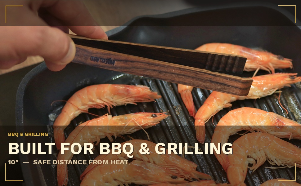 Walnut Wood Toaster Tongs Set of 4 – 10 Inch Kitchen Tongs for Toast, BBQ, Cooking & Serving | Premium Dark Hardwood | Stronger & More Durable Than Bamboo Tongs