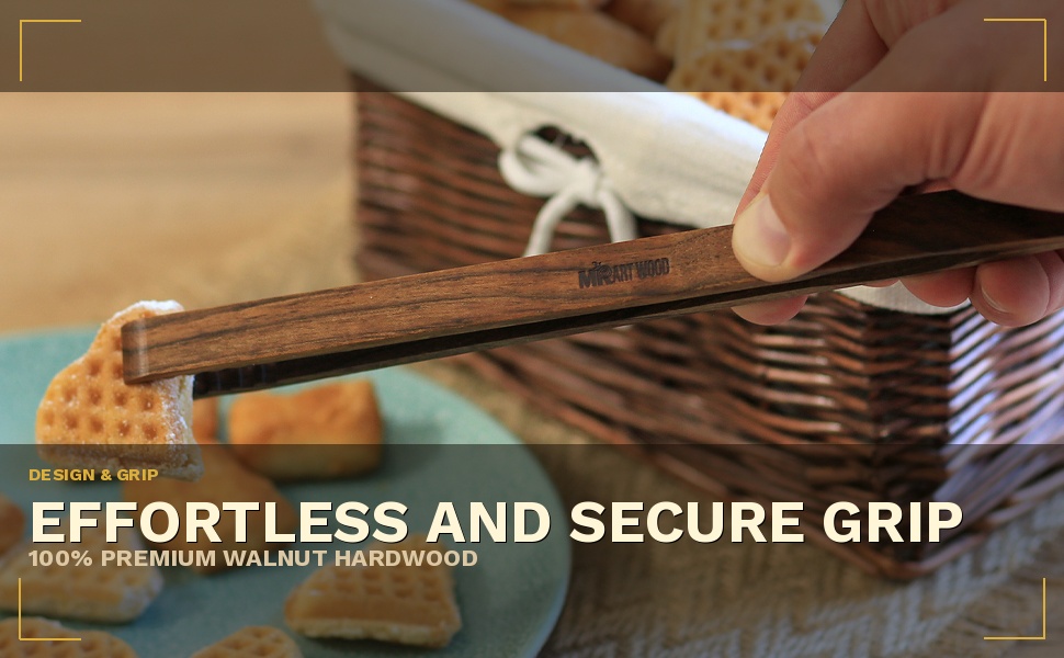 Walnut Wood Toaster Tongs Set of 4 – 10 Inch Kitchen Tongs for Toast, BBQ, Cooking & Serving | Premium Dark Hardwood | Stronger & More Durable Than Bamboo Tongs