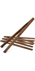 Walnut Wood Toaster Tongs Set of 4 – 10 Inch Kitchen Tongs for Toast, BBQ, Cooking & Serving | Premium Dark Hardwood | Stronger & More Durable Than Bamboo Tongs