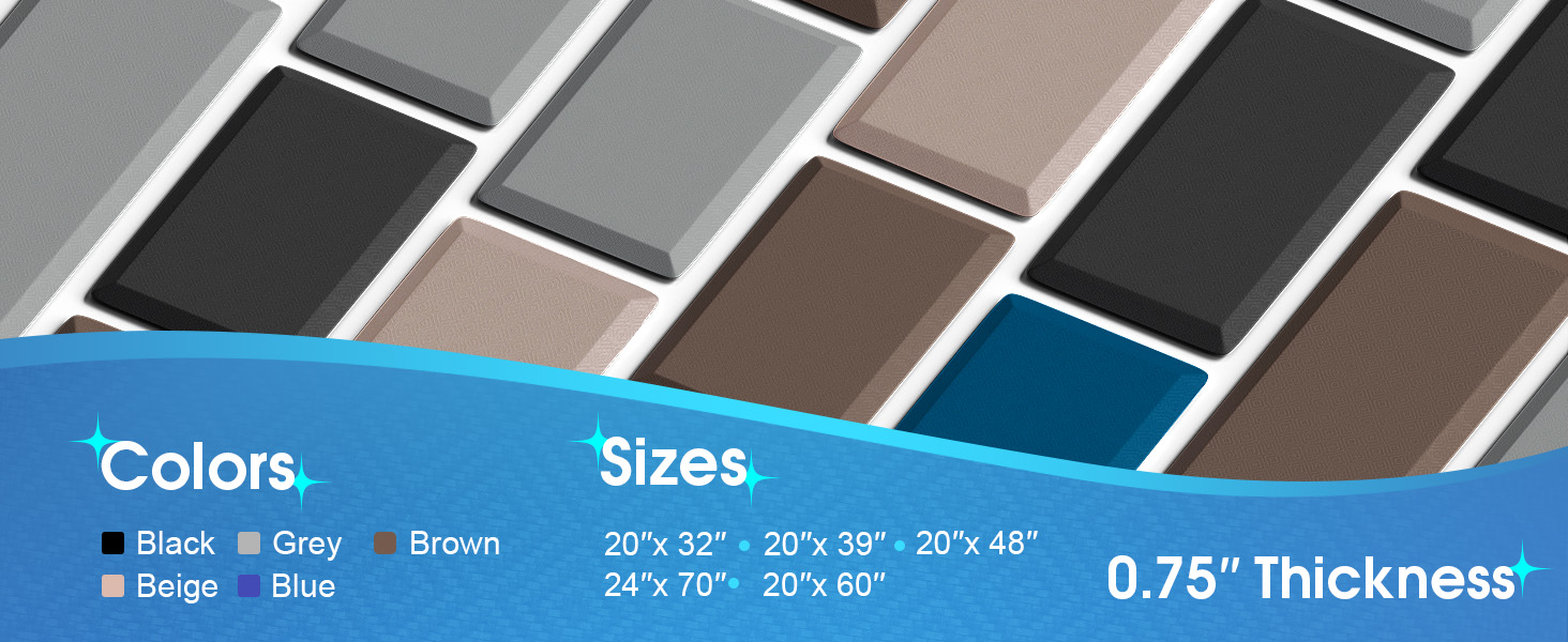 Ophanie Kitchen mats for Floor, 3/4 inch Thick, Kitchen Rugs, 20x39 Anti Fatigue Standing Cushioned Mat, Waterproof, Comfort Ergonomic mat for Office, Home, Sink, Grey Non-Slip Bottom