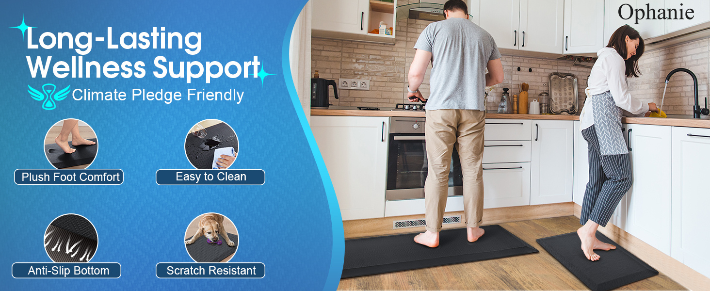 Ophanie Kitchen mats for Floor, 3/4 inch Thick, Kitchen Rugs, 20x39 Anti Fatigue Standing Cushioned Mat, Waterproof,Comfort Ergonomic mat for Office, Home, Sink, Brown Non-Slip Bottom