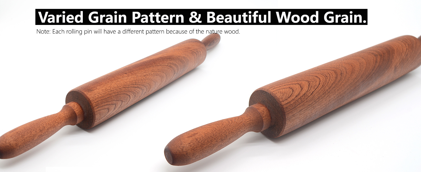 Classic Sapele Wooden Rolling Pin With Handles,Wood Baking Roller （17''L x 1.77