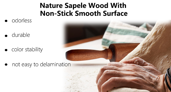 Classic Sapele Wooden Rolling Pin With Handles,Wood Baking Roller （17''L x 1.77