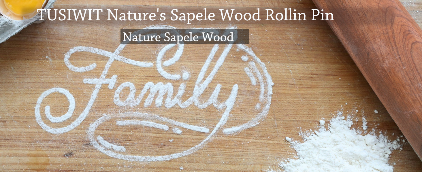 Classic Sapele Wooden Rolling Pin With Handles,Wood Baking Roller （17''L x 1.77