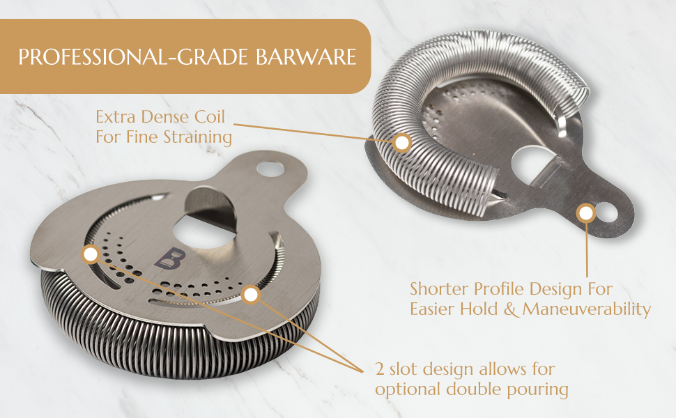 Hawthorne Strainer by Bull in China In Stainless Steel - Made In USA - High Density Spring Cocktail Strainer for Boston Shakers and Mixing Glasses for Bars & Bartenders