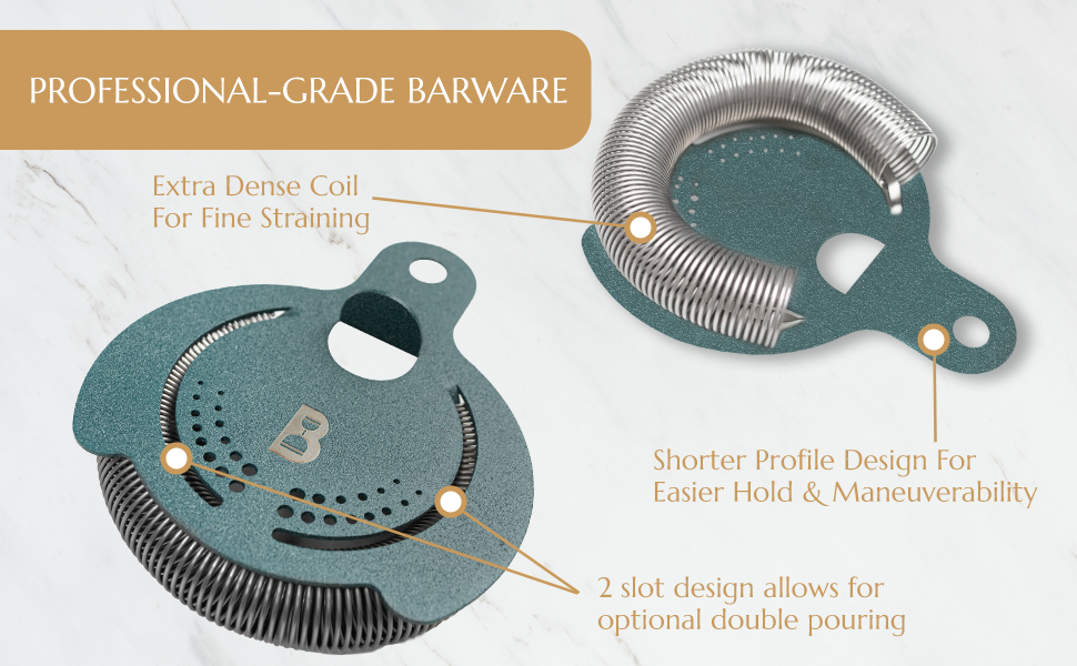 Hawthorne Strainer by Bull in China In Frosted Teal - Made In USA - High Density Spring Cocktail Strainer for Boston Shakers and Mixing Glasses for Bars & Bartenders