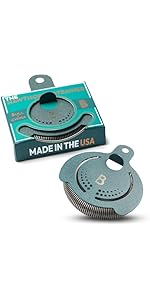 Hawthorne Strainer by Bull in China In Frosted Teal - Made In USA - High Density Spring Cocktail Strainer for Boston Shakers and Mixing Glasses for Bars & Bartenders
