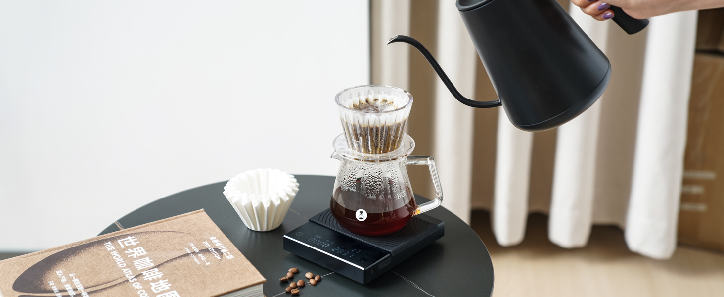 TIMEMORE Coffee Scale Basic 2.0 Electronic Espresso Scale with Water Flow Rate and Timer Function, Free Switching of Ounce/kg Units, Digital Scale for Kitchen/Baking/Cooking, Black