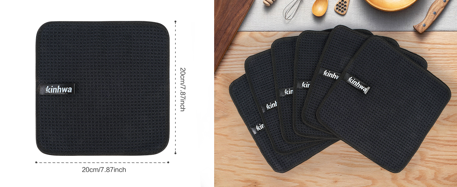 KinHwa Waffle Kitchen Towels for Washing Dishes Dish Cloths for Washing Dishes Microfiber Dish Towels for Kitchen Ultra Soft Absorbent Quick Drying 8inch x 8inch 6 Pack