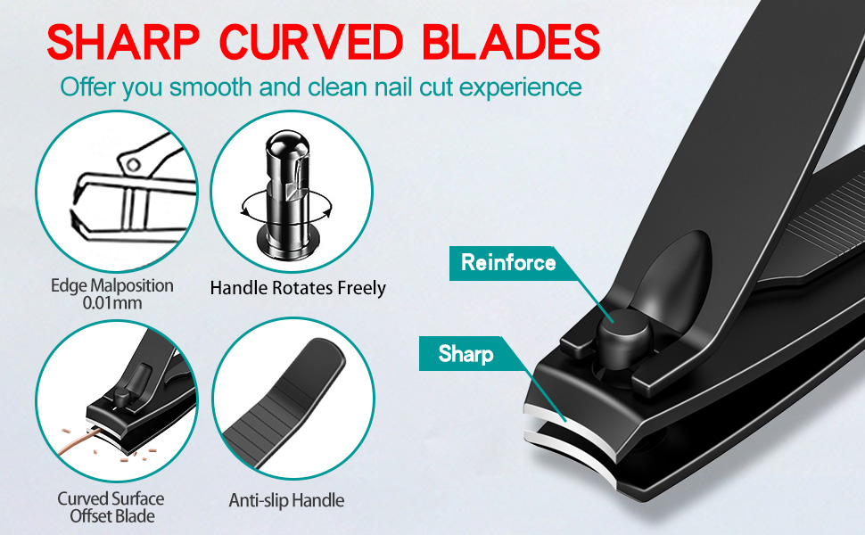 2PCS Nail Clippers Set, Heavy Duty Black Matte Stainless Steel nail Clipper with Nail File, Ultra Sharp Fingernail and Toenail Clipper Cutters,Clipper Tools for Men & Women