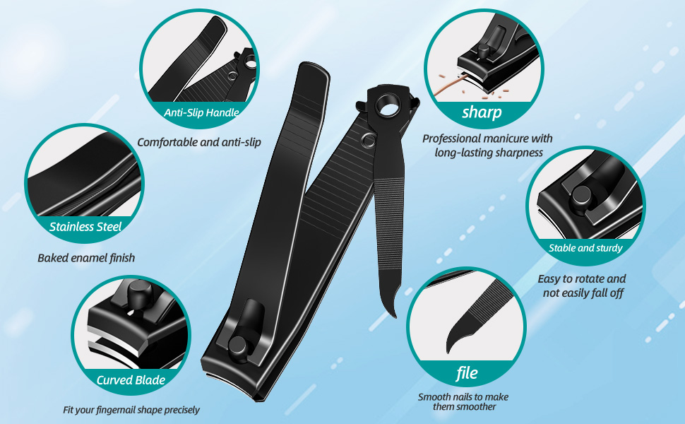 2PCS Nail Clippers Set, Heavy Duty Black Matte Stainless Steel nail Clipper with Nail File, Ultra Sharp Fingernail and Toenail Clipper Cutters,Clipper Tools for Men & Women