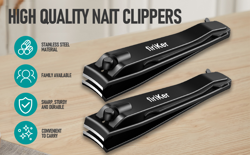 2PCS Nail Clippers Set, Heavy Duty Black Matte Stainless Steel nail Clipper with Nail File, Ultra Sharp Fingernail and Toenail Clipper Cutters,Clipper Tools for Men & Women