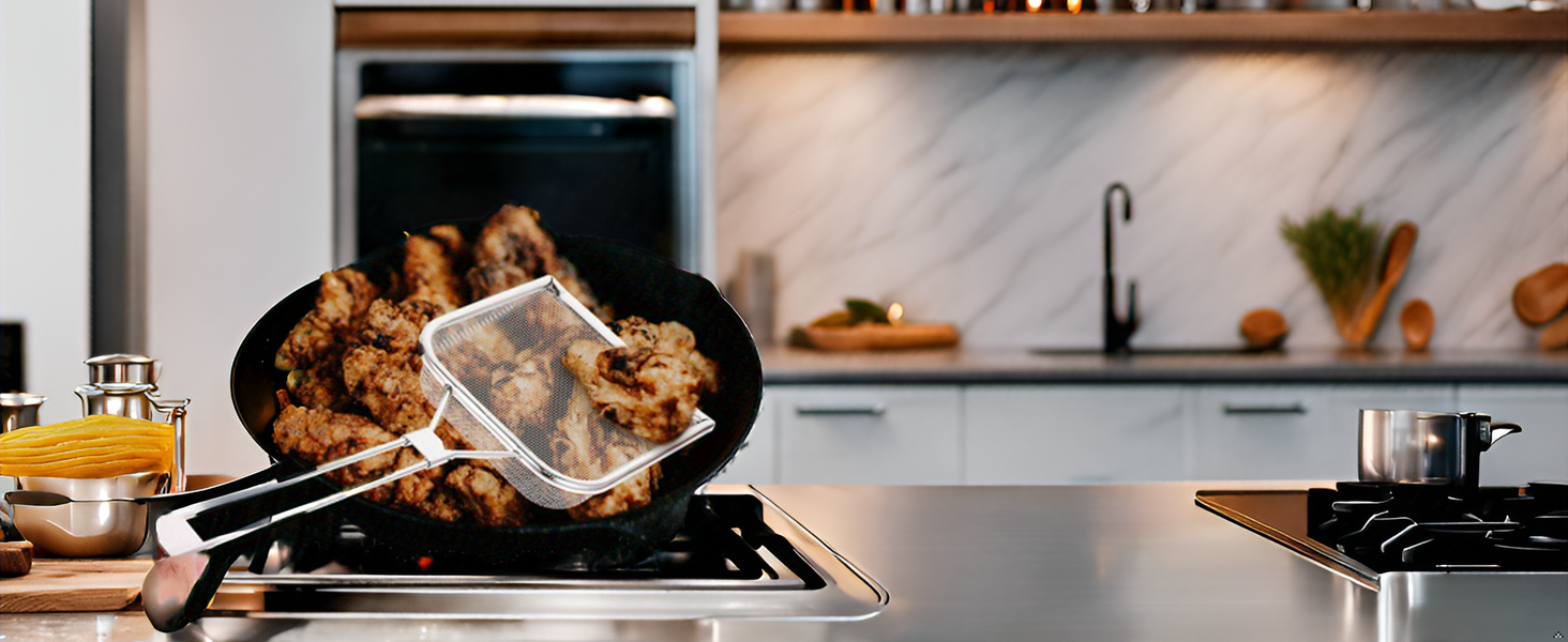 Stainless Steel Skimmer Spoon 16.92In Fine Mesh Oil Skimmer Ladle for Cooking Frying Hot Pot Fat Strainer Kitchen Utensil with Hanging Hole