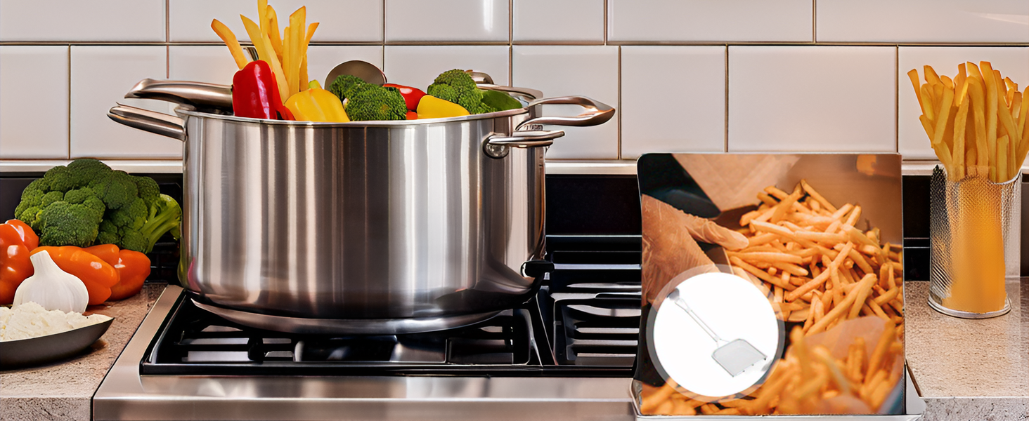 Stainless Steel Skimmer Spoon 16.92In Fine Mesh Oil Skimmer Ladle for Cooking Frying Hot Pot Fat Strainer Kitchen Utensil with Hanging Hole