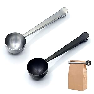Coffee Scoop,Stainless Steel Coffee Scoop Clip,Coffee Spoon Measuring,for Ground Coffee and Beans,Set of 2(15ml/Black+30ml/Silver).