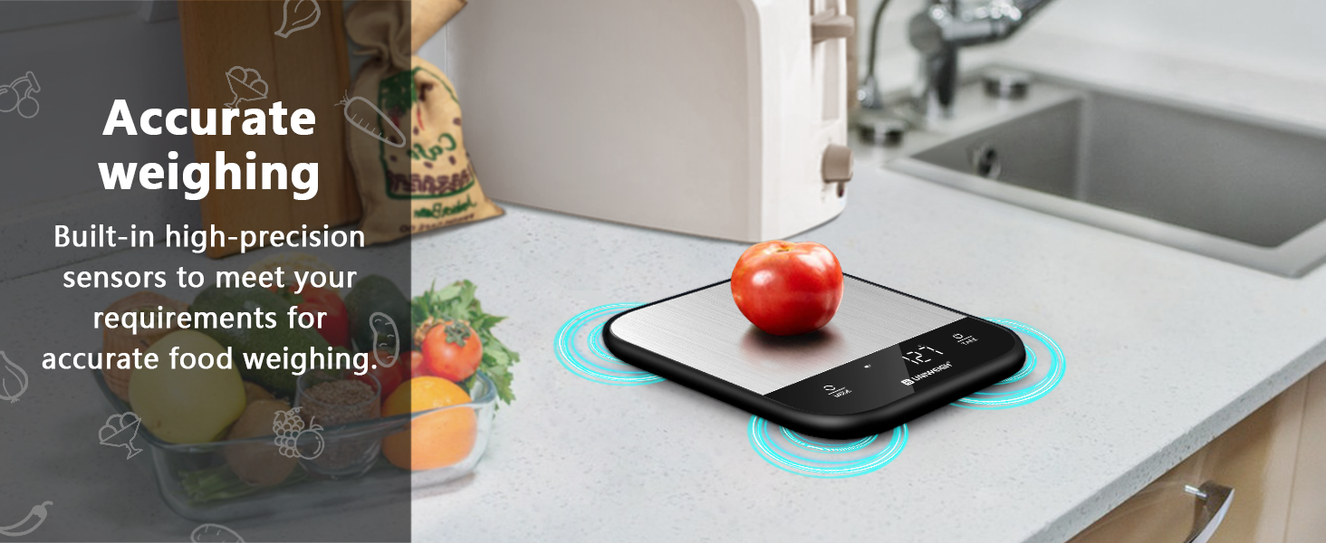 Food Scales for Kitchen,Digital Scale Grams and Ounces for Food Weight,Baking,Cooking,Meal Prep,Small Kitchen Scales with 7 Weighing Units/LED Display/Tare Function,Stainless Steel,Black