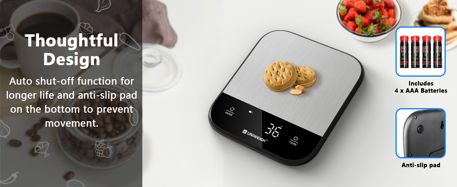 Food Scales for Kitchen,Digital Scale Grams and Ounces for Food Weight,Baking,Cooking,Meal Prep,Small Kitchen Scales with 7 Weighing Units/LED Display/Tare Function,Stainless Steel,Black