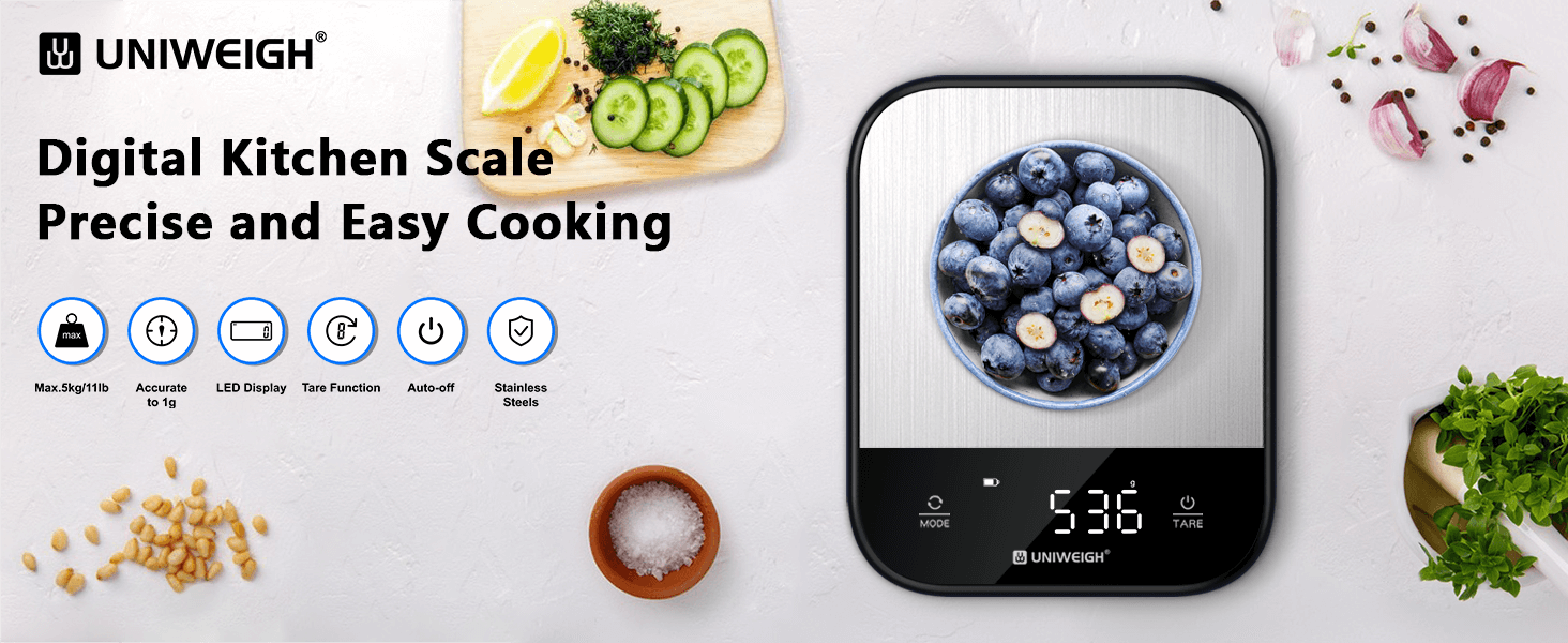 Food Scales for Kitchen,Digital Scale Grams and Ounces for Food Weight,Baking,Cooking,Meal Prep,Small Kitchen Scales with 7 Weighing Units/LED Display/Tare Function,Stainless Steel,Black