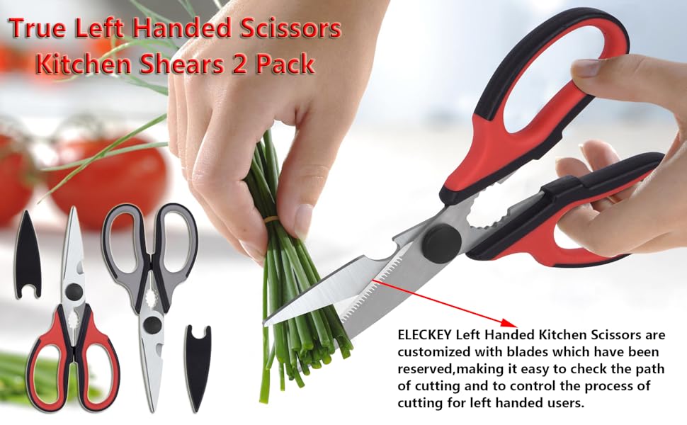 Left Handed Scissors Kitchen Shears, All Purpose Left Hand Heavy Duty Meat Scissors Poultry Shears, Lefty Tools Utensils, 2-Pack (Black/Red, Black/Gray)